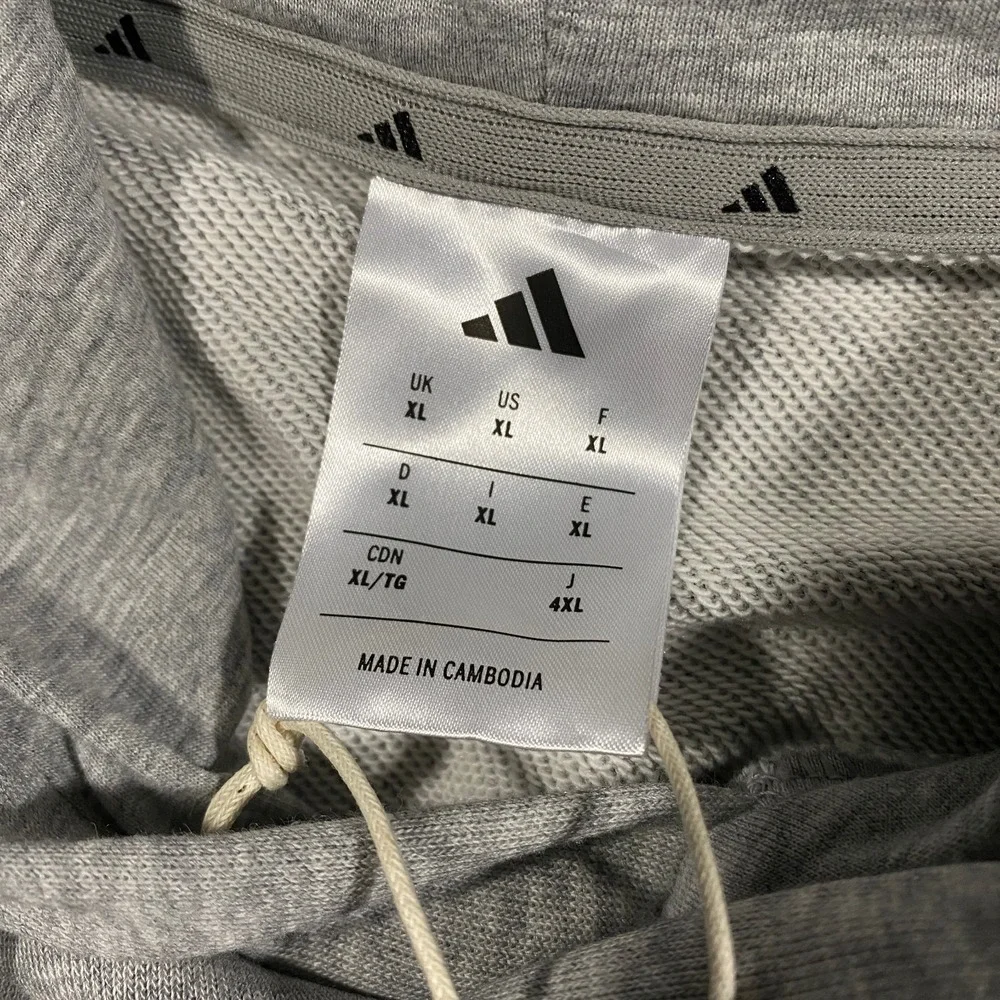Adidas Essential 3 Bar French Terry Hoodie Adult XL Loose Fit Heather Gray Black